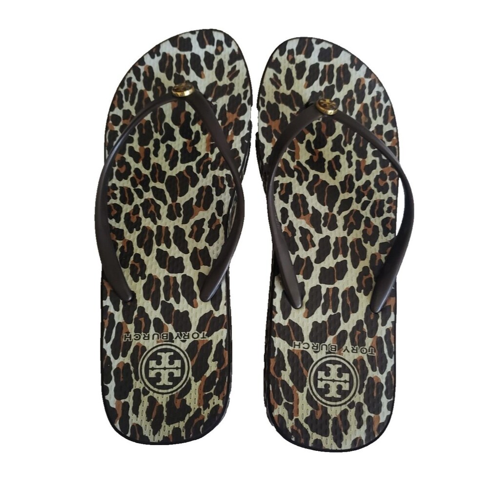 Tory Burch Thandie Wedge Flip-Flop Thong Sandals Brown-Multi Leopard Print Sz 10 - Picture 8 of 10
